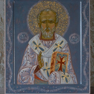 Saint Nicholas of Myra Hand-painted icon of Roman Selivachov Agios Nikolaos sacred art made in Ukraine