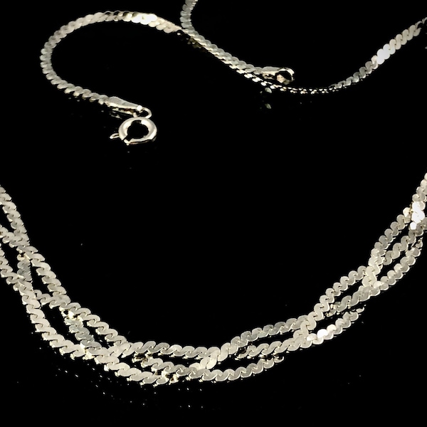 Italian Woven Multistrand Serpentine Necklace Solid Sterling 925