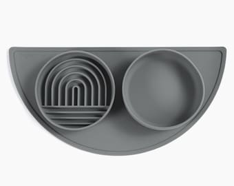 Charcoal Silicone Pet Feeding Set: Slow Feeder Bowl & Mat