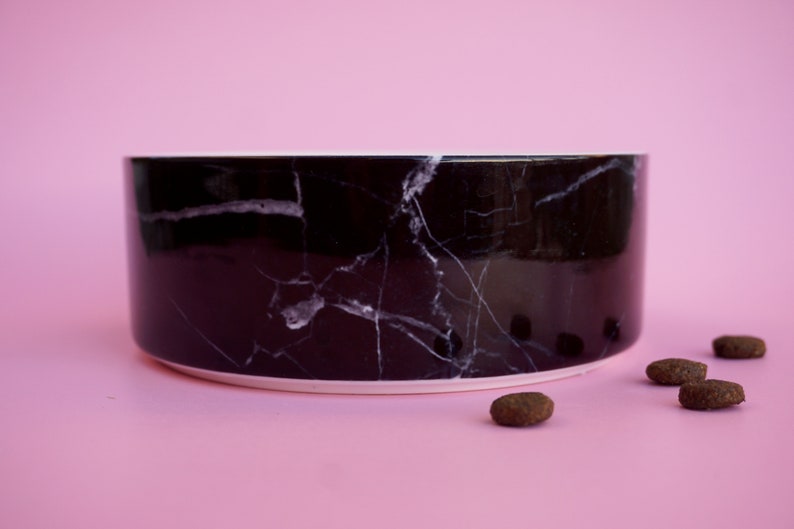Modern Ceramic Dog Bowl in Black Marble // Food & Water Dish Etsy