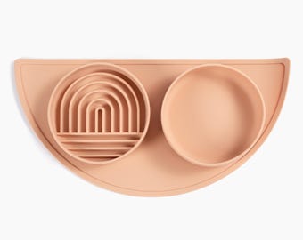 Blush Silicone Pet Feeding Set: Slow Feeder Bowl, Water Bowl & Mat