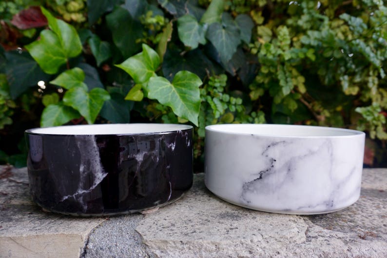 Modern Ceramic Dog Bowl in Black Marble // Food & Water Dish Etsy