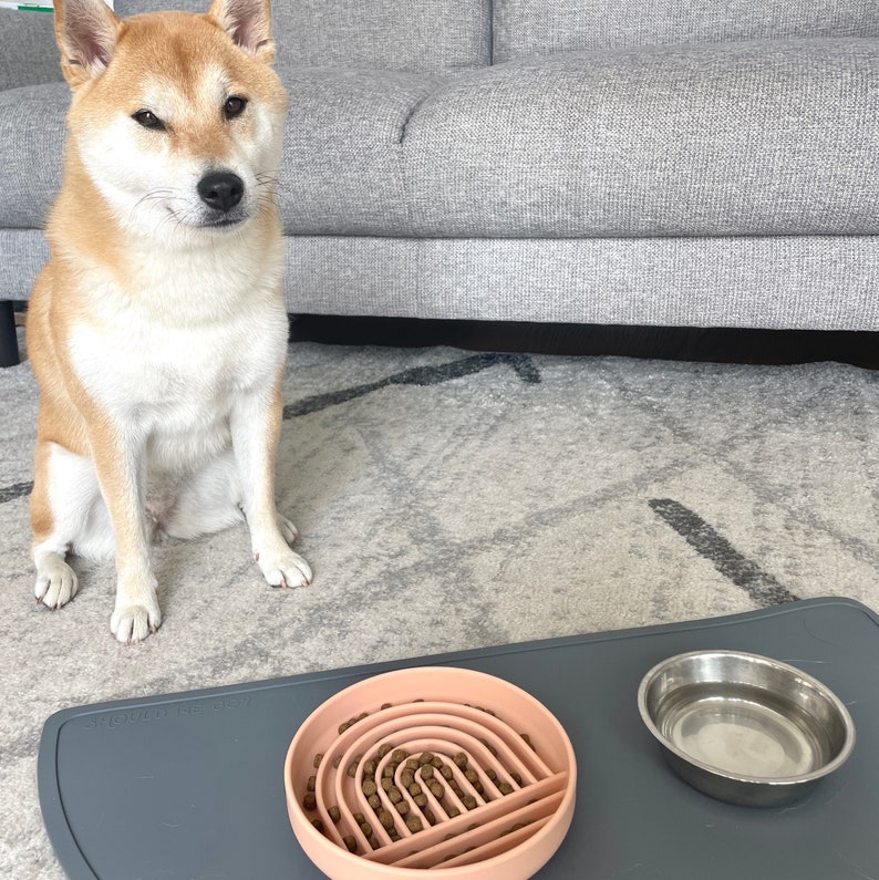 Silicone mat used under dog bowls. The dog bowl mat is waterproof and is used to catch dog food and water spills. Charcoal rubber mat that is used as a dog food mat or cat mat.