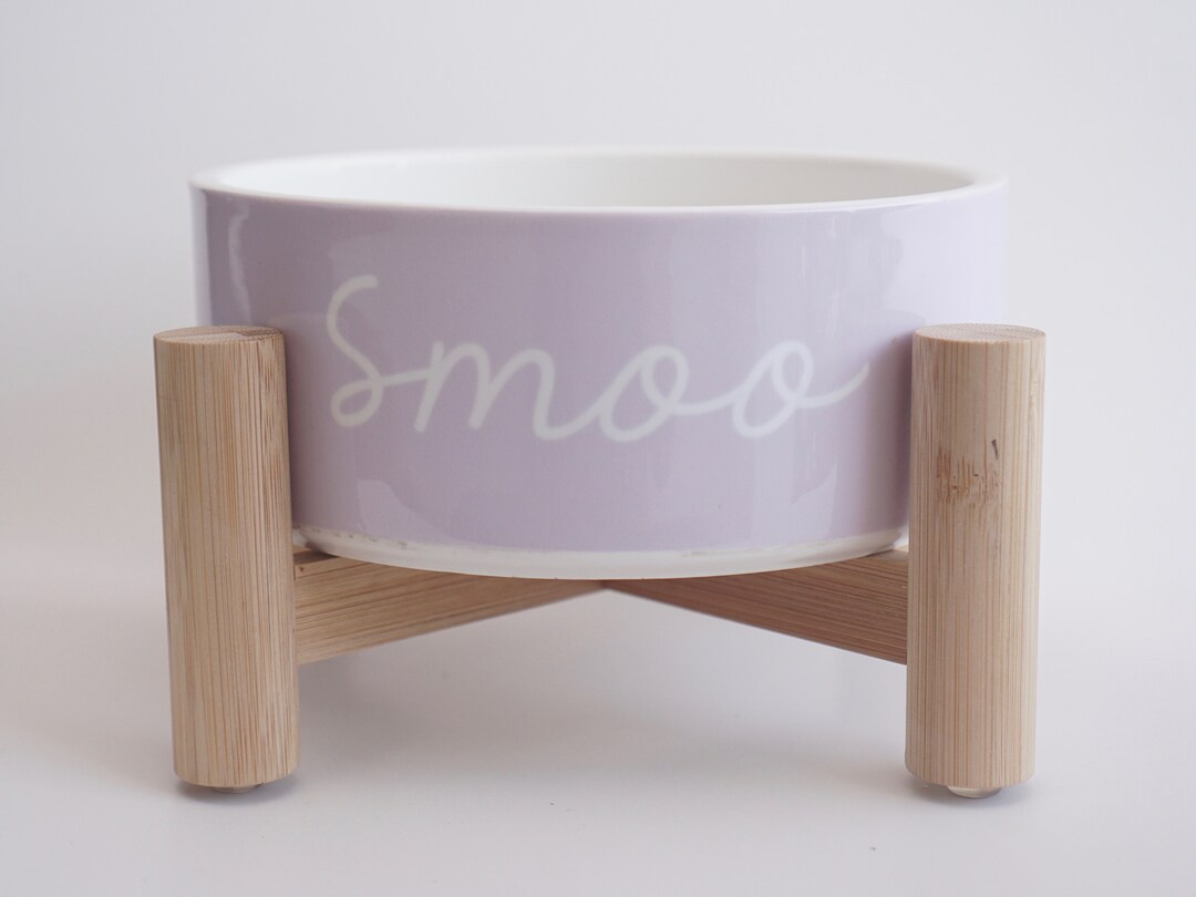Bamboo Elevated Dog Bowl Stand Raised Pet Food Holder in Natural Wood