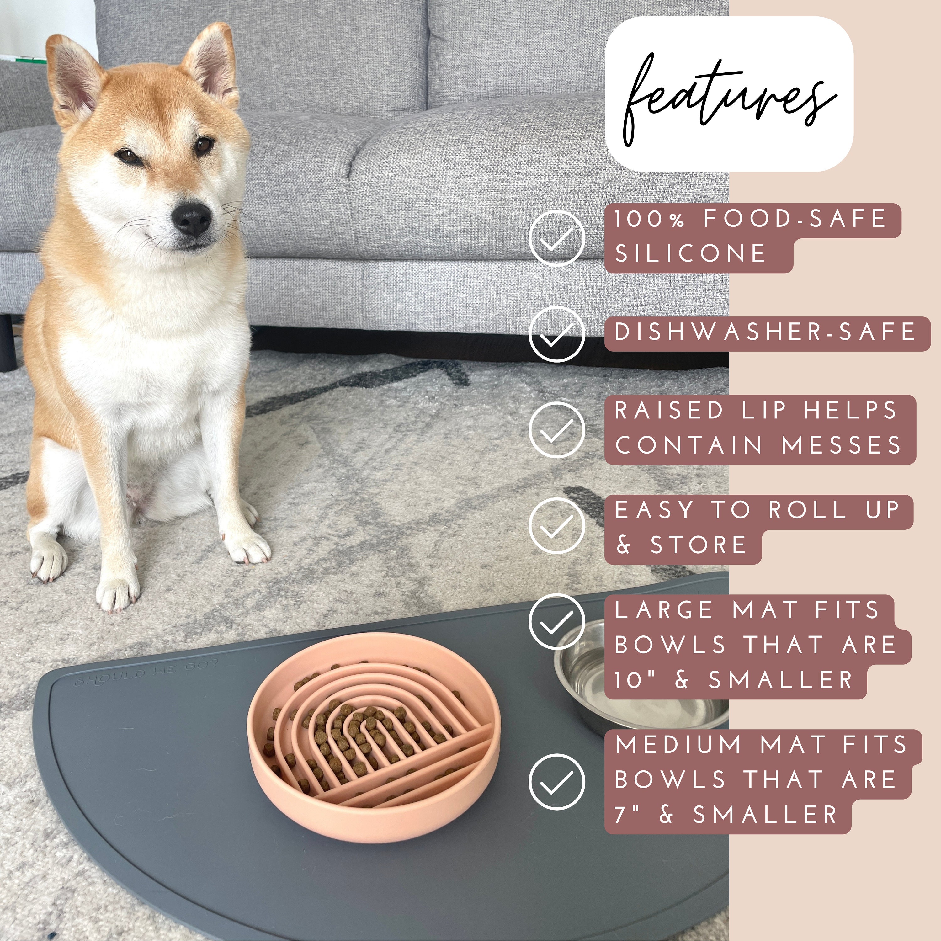 Cat & Dog Food Mat, Sillicone Waterproof Pet Bowl Placement Tray to Stop  Food Spills and Water Messes Out to Floor