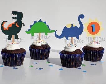 Dinosaur Cupcake/Food Toppers - Sets of 12, Boy/Girl/Custom - Birthday Dino-Theme/T-rex