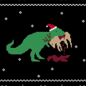 PDF, Christmas T-Rex, T-Rex Cross Stitch, Dinosaur Cross Stitch, Christmas Cross Stitch, Subversive Cross Stitch, Funny Cross Stitch