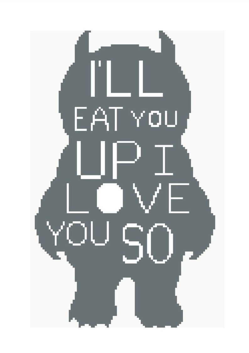 modern cross stitch PDF cross stitch pattern where the wild things are cross stitch i/'ll eat you up i love you so