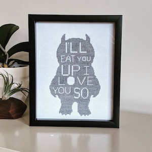 PDF, i'll eat you up i love you so, where the wild things are cross stitch, cross stitch pattern, modern cross stitch