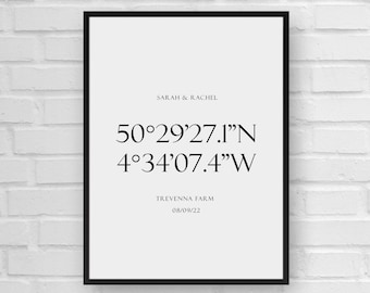 Personalised Coordinates Print  | Valentine's Day Gift | Anniversary Gift | Gifts for Couples | Wedding Gift | Custom Print | New Home Gift