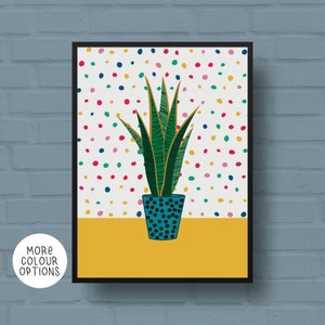 Plant Lover Print | Mother In Law&#39;s Tongue Plant Wall Art | Bright, Modern Decor | Botanical Print | Colourful Prints | House Plant Print