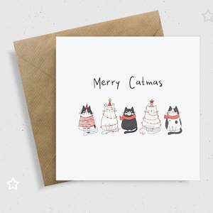 Tarjeta de Navidad para amantes de los gatos / Tarjeta de Navidad con un feliz gato / Tarjeta de Navidad / Tarjeta con un divertido juego de palabras / Miau navideño