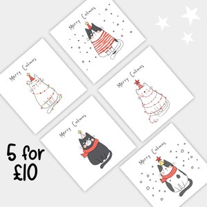 Collection de cartes de Noël Cat Lovers | Cartes de Noël Merry Catmas | carte de Noël | Drôle de | de cartes de jeu de mots Noël Miaou