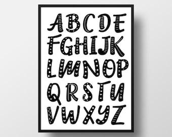 Monochrome Alphabet print - nursery - A5 - A4 - A3
