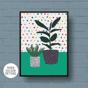 Pflanzenliebhaber Print | Sago Plam & Rubber Plant Wall Art | Helles, modernes Dekor | Botanischer Druck | Bunte Drucke | Haus Pflanzen Druck