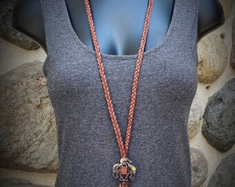 Short necklace with leather floral toolingshort necklace with floral leather pendant cowgirl jewelry western jewelry