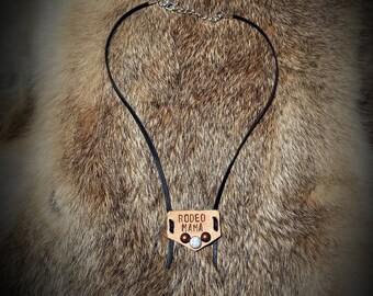 Short necklace with leather floral toolingshort necklace with floral leather pendant cowgirl jewelry western jewelry