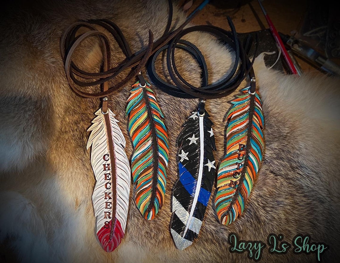 Custom leather feather Saddle badge/charm/accessorie Etsy