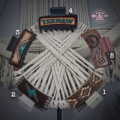 Custom Name Tooled Leather Hair Claw Clip Etsy