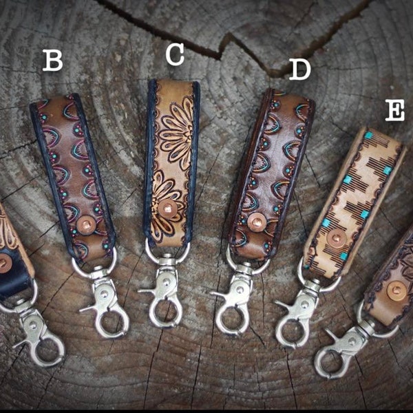 leather Tooled keychains aztec floral