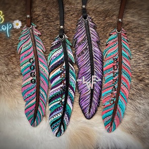 custom leather feather Saddle badge/charm/accessorie - Customizable leather feather saddle charm/accessory