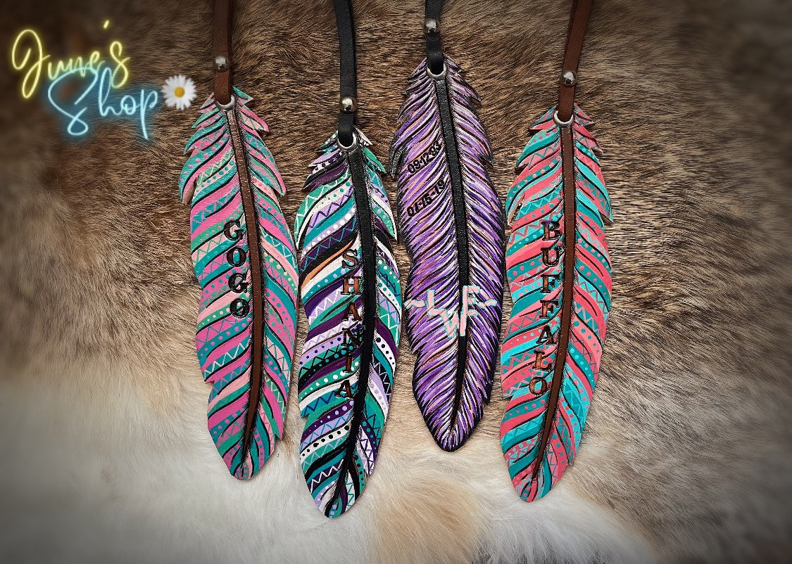 Custom Leather Feather Saddle Badge/charm/accessorie Etsy