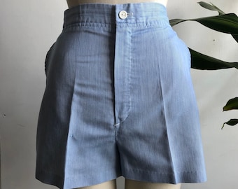 Vintage Kids/' 70s Striped Denim Shorts Size 12 High Rise 1970s Blue /& Tan High Waist NOS Deadstock Summer kids buttonfly raw hem cutoff