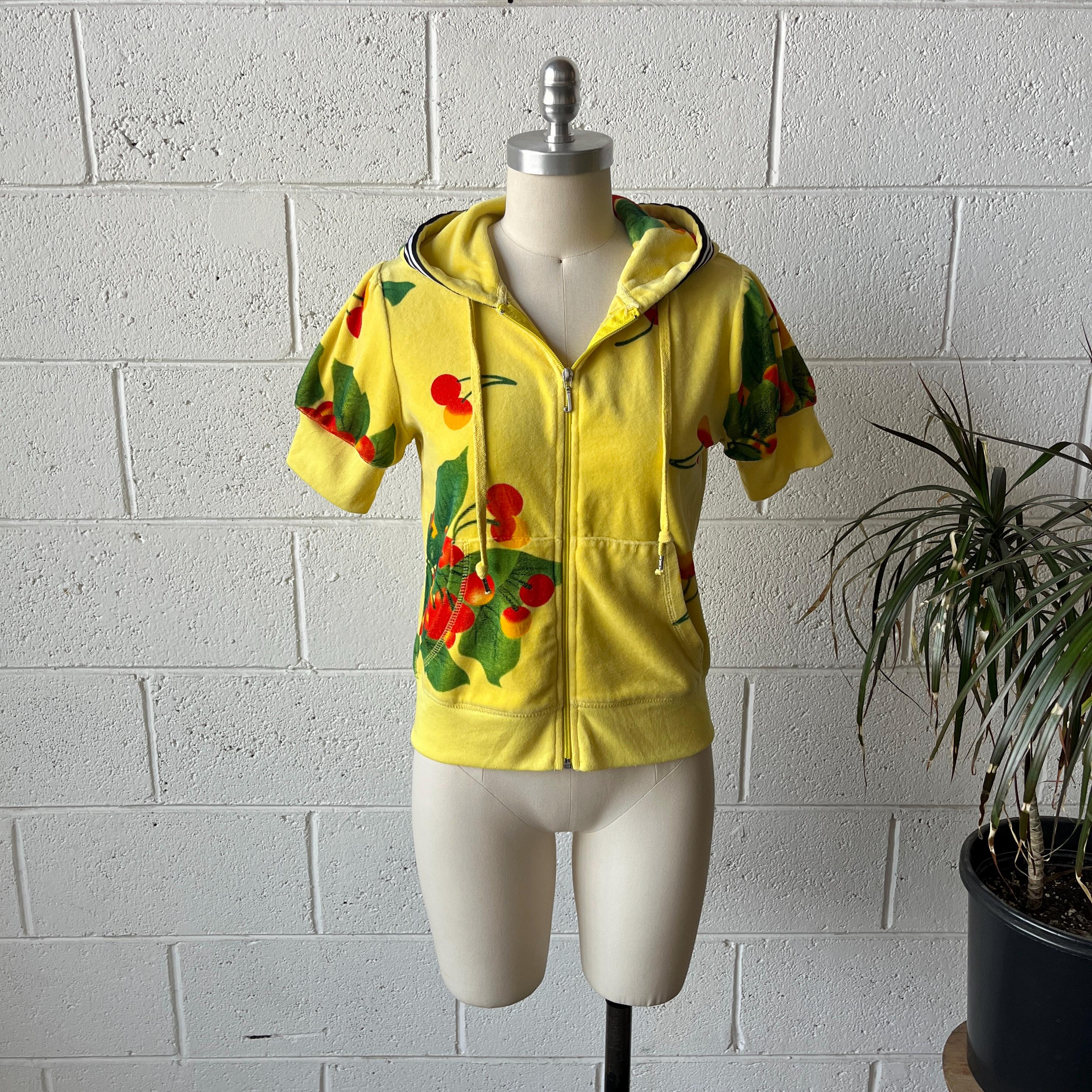 Y2K JUICY COUTURE Rare Yellow Red Cherries Printed Velour