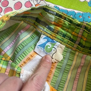 70-tals THERMO JAC Högmidjade Gröngula Vita Rutiga Seersucker Bomullsshorts Med Manschetter, Påsydda Fickor, 63 cm Midja bild 4