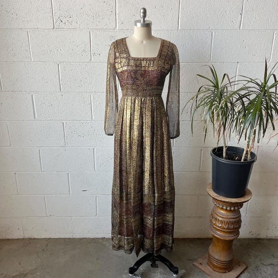 60s CHRISTIAN DIOR Gold Lurex Brown Paisley Brocade Floral Square Neck Pleated Maxi Length Gown Sz M - Etsy 60s CHRISTIAN DIOR Gold Lurex Brown Paisley Brocade Floral Square Neck Pleated Maxi Length Gown Sz M - Etsy