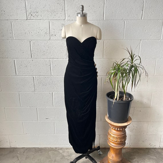 80s EUGENE ALEXANDER Black Velvet Strapless Busti… - image 1