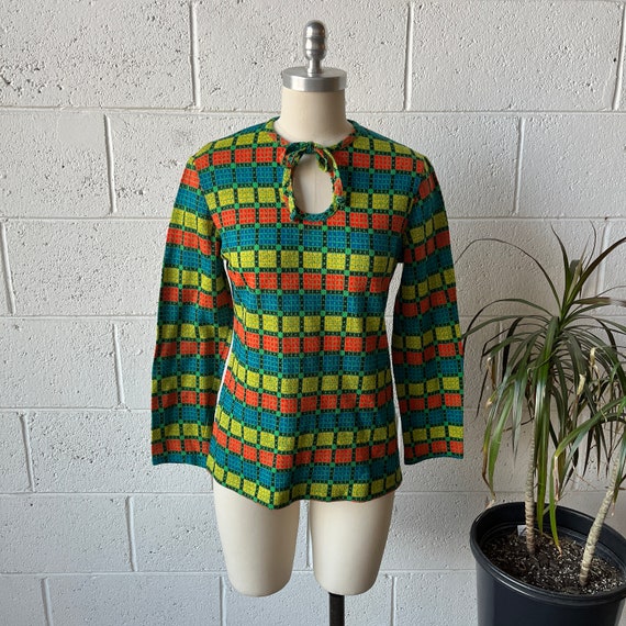 70s NPC FASHIONS Rainbow Abstract Patterned Cresl… - image 1