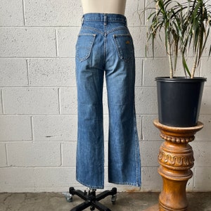 70s CHIC High Waisted Light Washed Faded Stovepipe Contrast Stitch Cotton Denim Jeans 25” Waist