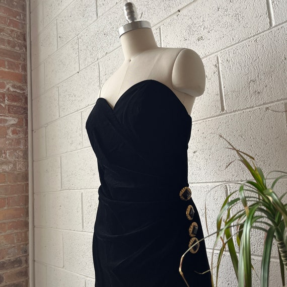 80s EUGENE ALEXANDER Black Velvet Strapless Busti… - image 2