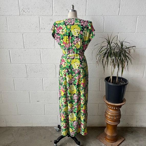 40s Vintage Pink Green Yellow Floral Rayon Sequin… - image 4