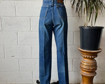 80s LEE Riders High Waisted Medium Washed Straight Leg Cotton Denim Jeans 27” Waist