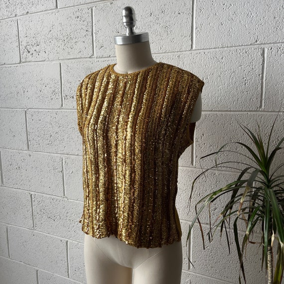 60s STYLEBEST Gold Lurex Sequin Crewneck Keyhole … - image 2