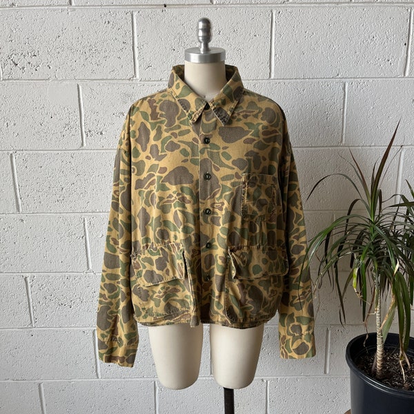 60s BLACK SHEEP Green Khaki Brown Duck Camo Cotton Canvas Utility Duck Hunting Jacket Sz XL