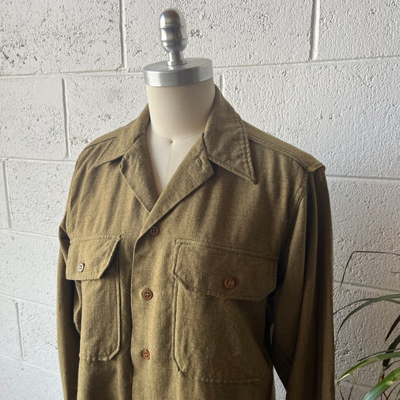 40s Vintage WW2 Olive Green Wool Dagger Collared … - image 2