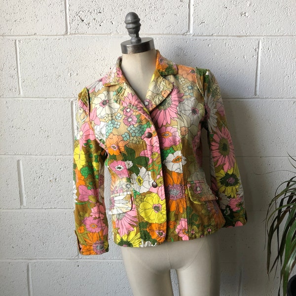 90s MISS SIXTY Pastel Floral Cropped Zip Front Open Collared Jacket Sz M