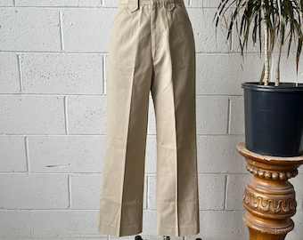 Jaren '70 ABERCROMBIE & FITCH Hoog getailleerde Tan Khaki Katoen Western Geïnspireerde Katoenen broek met rechte pijpen 24" Taille