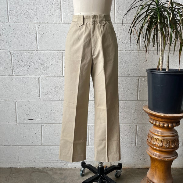 70s ABERCROMBIE & FITCH High Waisted Tan Khaki Cotton Western Inspired Straight Leg Cotton Pants 24" Waist