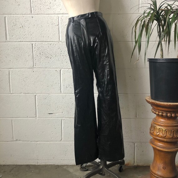 Black Straight Leg High Waisted Faux Leather Pants