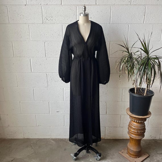 1978 HALSTON IV Black Plisse Accordion Pleated Balloon Sleeve Semi-sheer  Maxi Wrap Runway Documented Dress Sz S - Etsy Finland