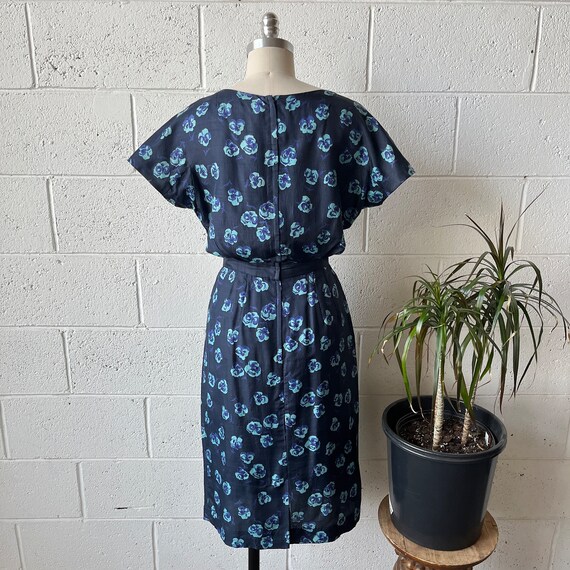 50s REMBRANDT Silk Navy Blue Watercolor Floral Tulip … Gem
