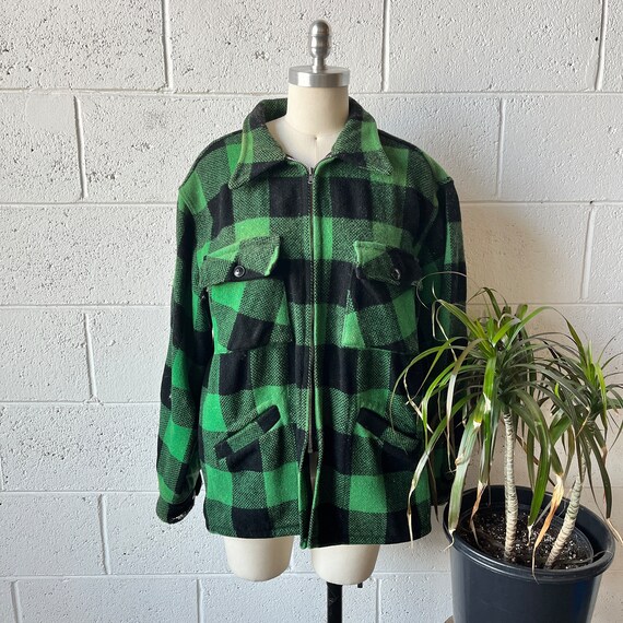 Green plaid shop wool hunting jacket
