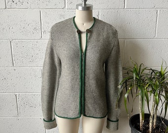 40s 50s Vintage Grey Forest Green Wool Knit German Zip Front Cardigan Sweater Sz M-L