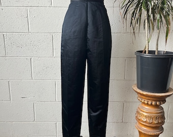 50s DYNASTY High Waisted Black Satin Tapered Leg Ankle Zip Cigarette Pants 27” Waist