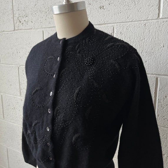 50s SCHIAPARELLI Black Wool Angora Knit Crewneck … - image 3