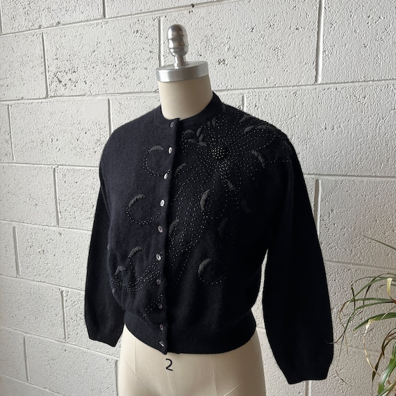 50s SCHIAPARELLI Black Wool Angora Knit Crewneck … - image 2